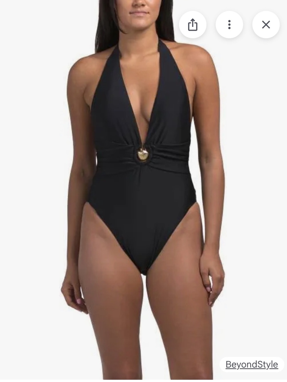Torn by Robby Kobo New One Piece Black Swimsuit Gold hardware Halter top
